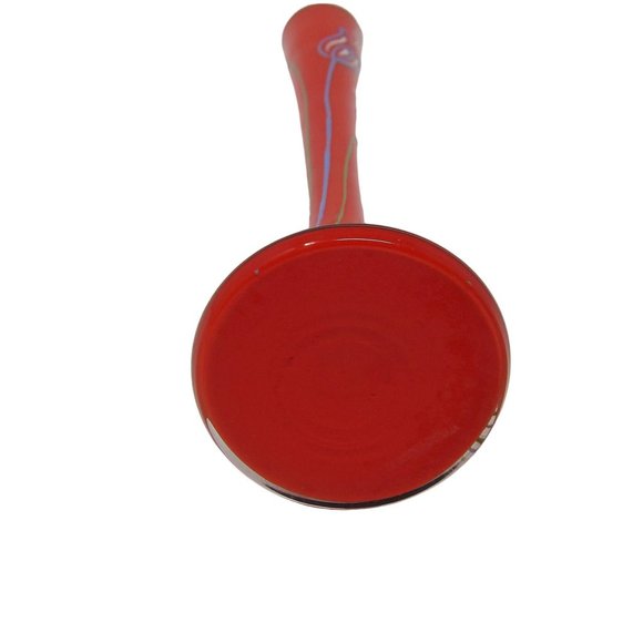 Vintage Hand Blown Red Glass Vase with Hand Painted Enamel Flowers & Cased Metal - Picture 6 of 10